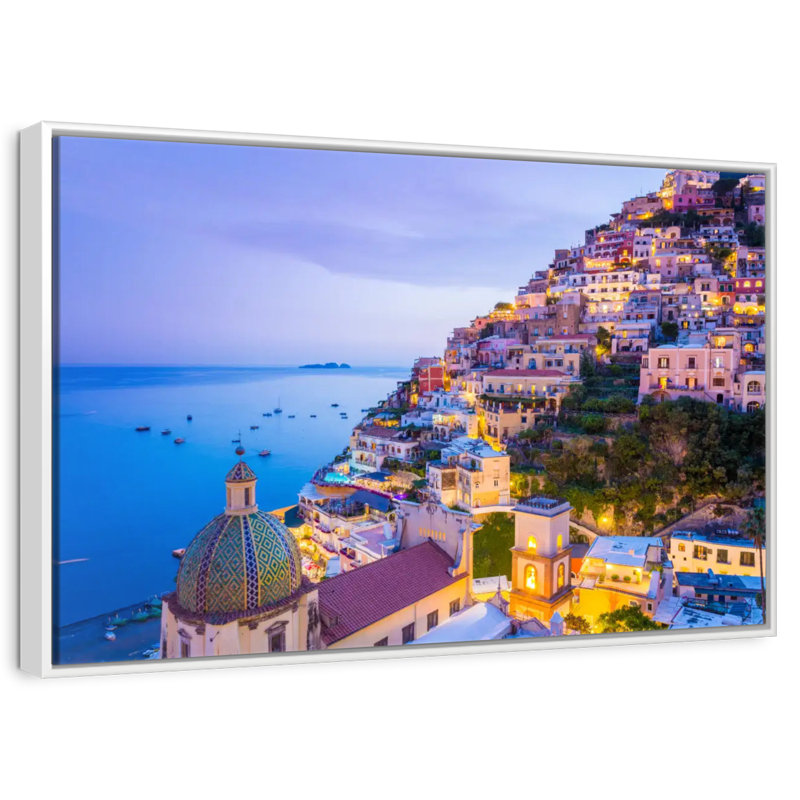 Ville côtière d'Amalfi, Cadre flottant blanc, 46 po x 31 po