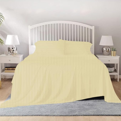 100% Egyptian Cotton Full XL Size Sheet Set 1000 Thread Count Luxury Ultra Soft Bed Sheets Fits Mattress Upto 18" Inch Deep Pocket, Full XL Size - Ivory Stripe