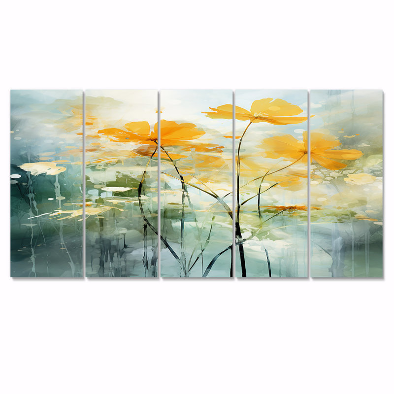 Edgardo - Buttercups, art mural 5 pièces, H 32 po x l 80 po