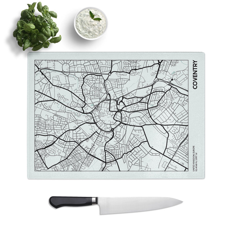Map Coventry UK Chopping Board, 28.5cm W x 39cm L