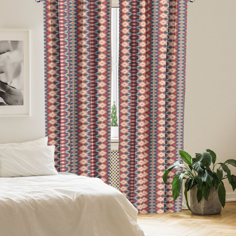 Rideaux 4 panneaux Bungalow Rose Ikat, motif Indigène orange vermillon écume de mer, L 56 po x L 84 po
