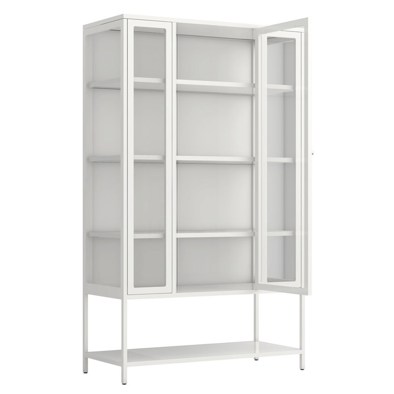 Grande vitrine en fer avec porte vitrée et lumières DEL en acier, Blanc