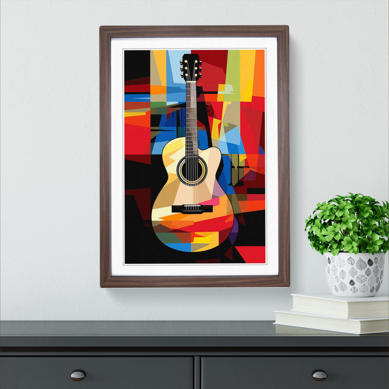 Acoustic Guitar Pop Framed Print, 46cm H x 34cm W x 2cm D, Walnut