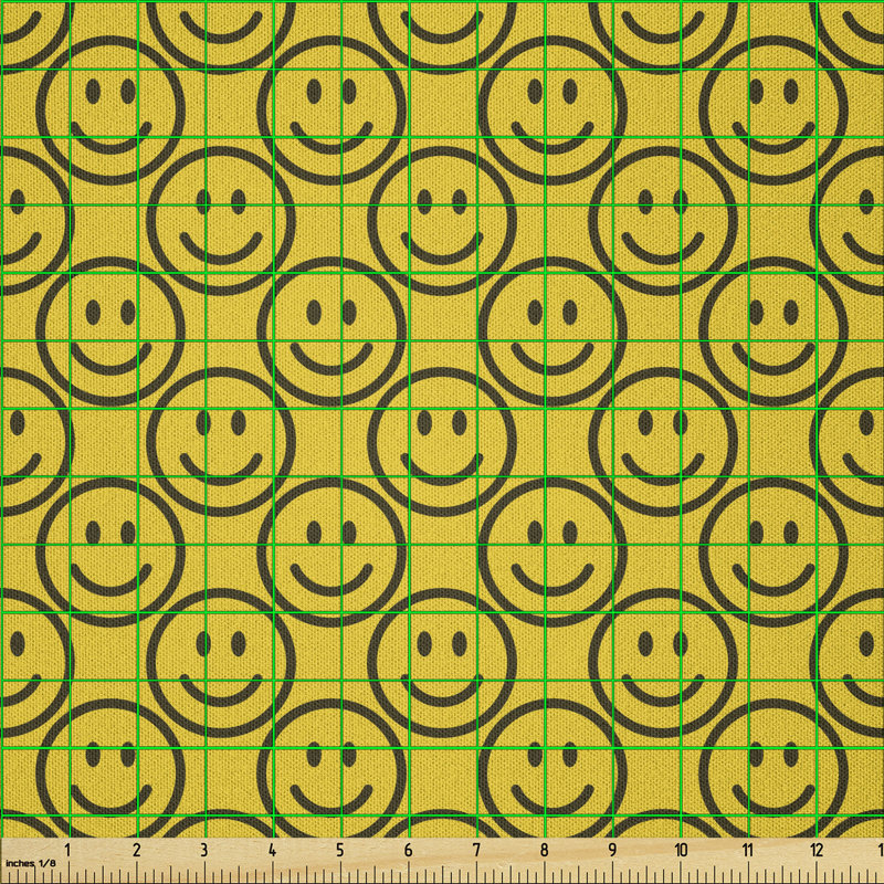 Darlynda Smiling Faces Expressing Happiness in Diagonal Joyful Multi-Purpose Fabric