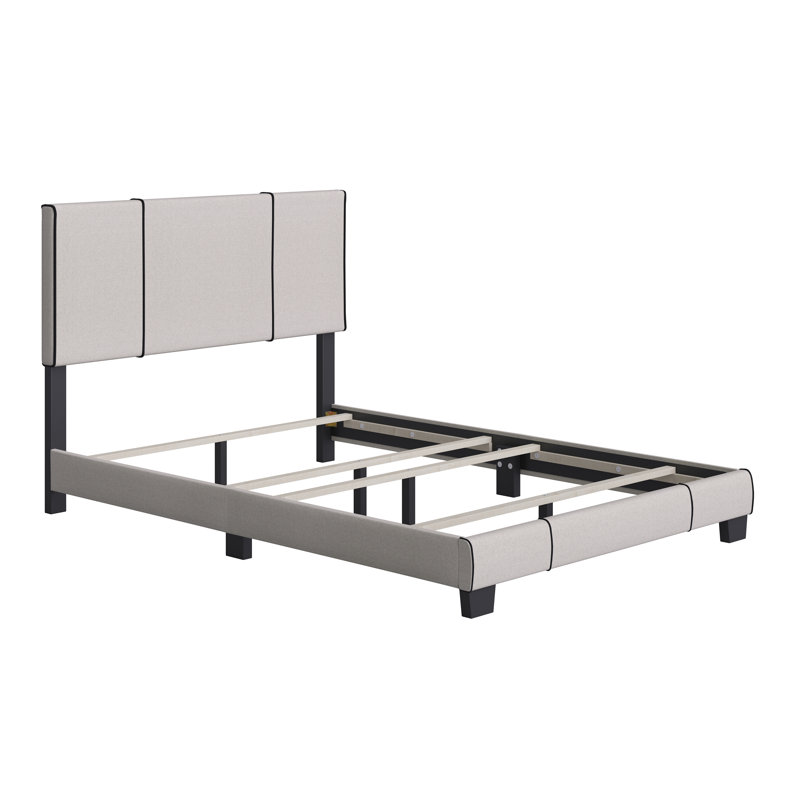 Lucena Off-White Linen Upholstered Queen Platform Bed with Adjustable Headboard