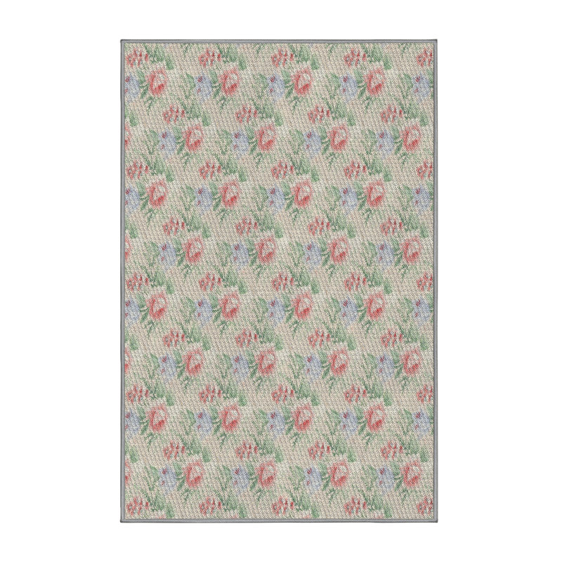Tapis beige à motif floral Nojus, Rectangle 5 pi x 8 pi