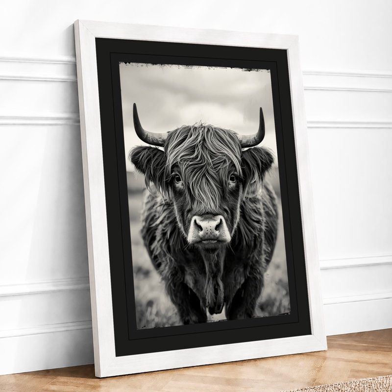 Highland Cattle Portrait Rustic - Print, A4 - 29.7 x 21.0 cm, White
