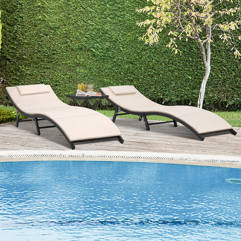 Gentilly Outdoor Wicker Chaise Lounge Set with Table , Cushion Included, Beige