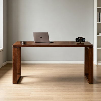 Bureau multifonctionnel en bois d'hévéa brun foncé