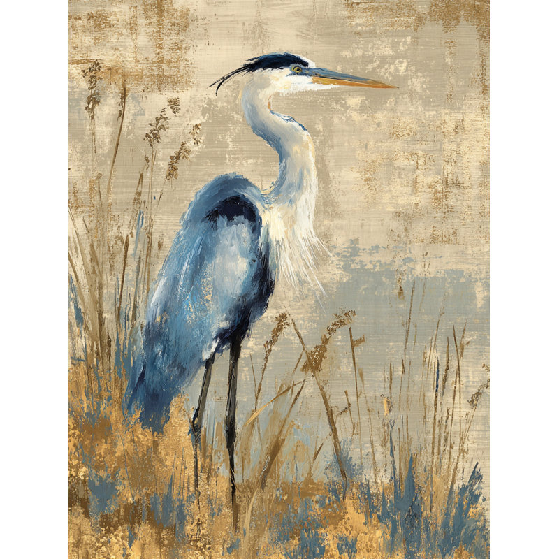 Gilded Grasslands Heron Wrapped Canvas Wall Art