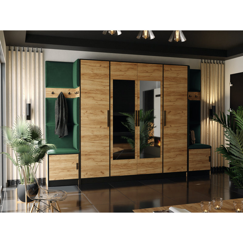 Tanan Hall Tree 313cm Wide with Bench, Oak/Green