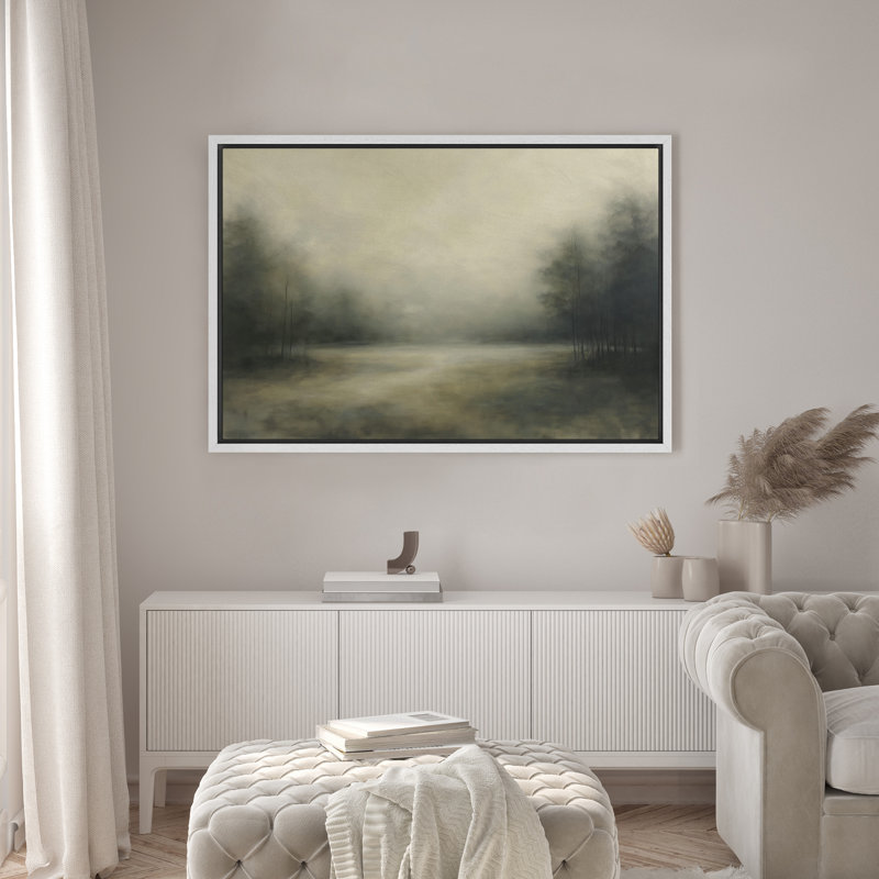 "Misty Forest Lake Landscape Room Decor", H 16 po x l 24 po, Blanc