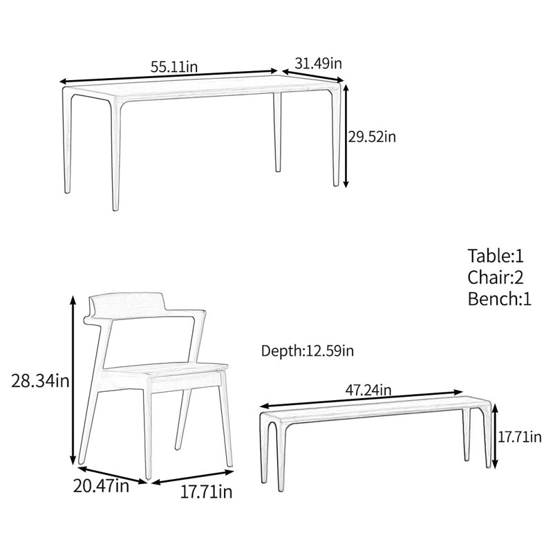 All solid wood multifunctional table set, 29.52"H x 55.11"L x 31.49"W