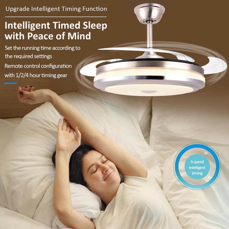 42inch Invisible Ceiling Fan Remote Control Retractable Clear Blades