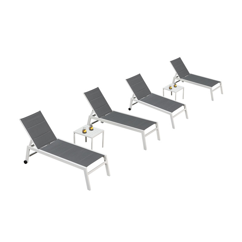 Chaise longue d'extérieur en métal avec table, gris