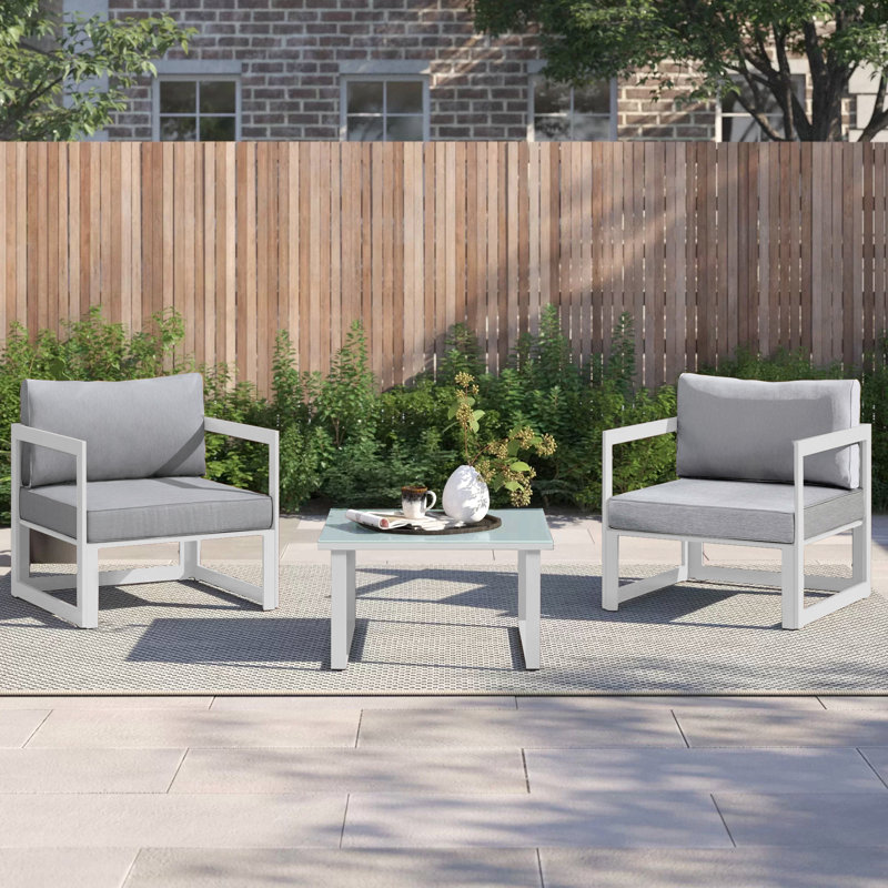 Modway Fortuna 3 Piece Outdoor Patio Sectional Sofa Set, White, Gray