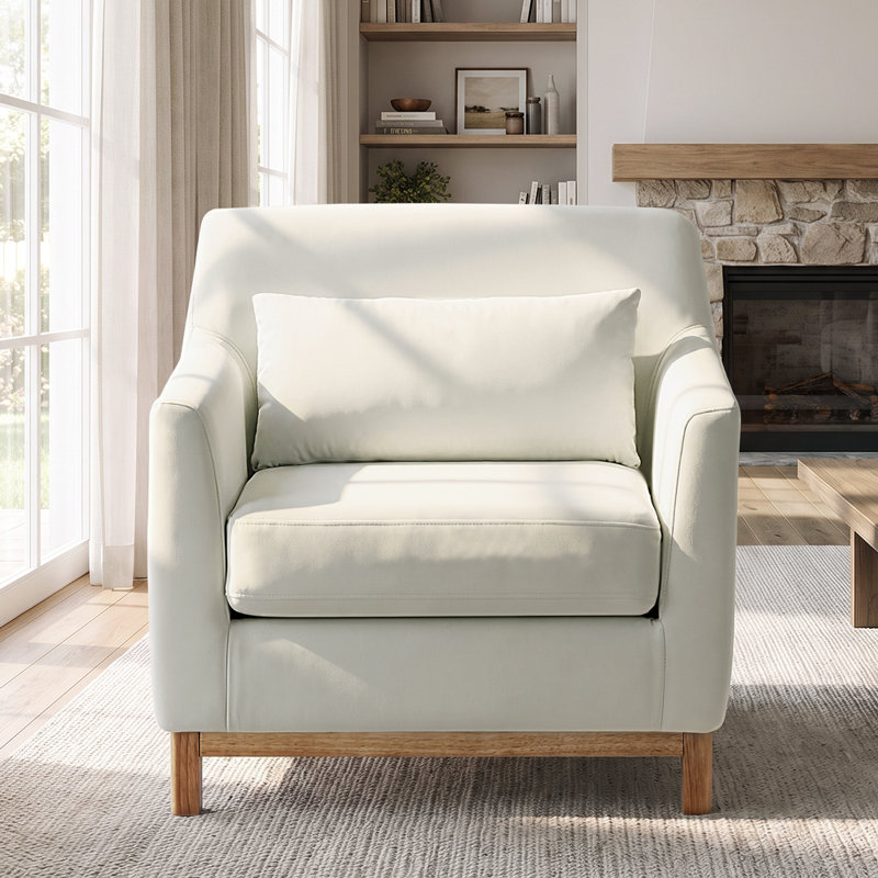 Jazmere 31.5" Armchair, Beige Velvet, Natural