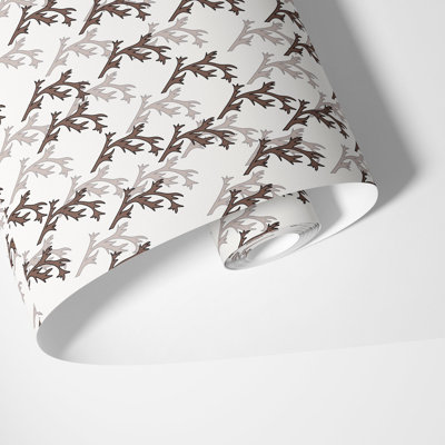 Papier peint brun avec vignes florales, H 125 po x l 25 po, papier pré-collé