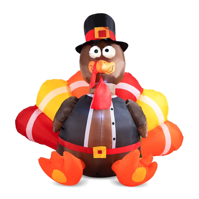 Dinde gonflable de 6 pi de l'Action de grâce avec chapeau de pèlerin et DEL, parfait pour les décorations de cour gonflable de l'Action de grâce