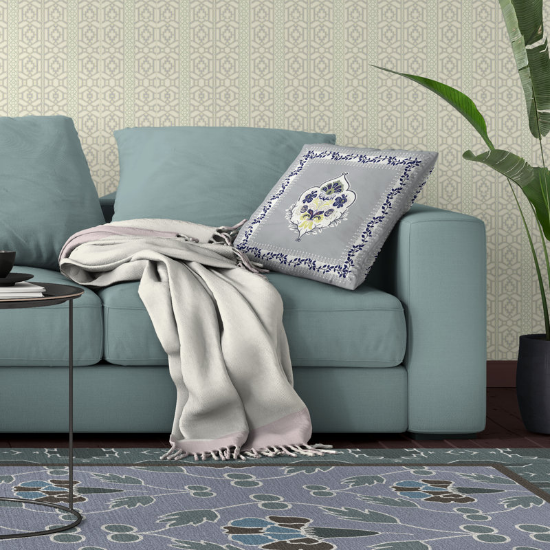 Kashmir Revelry  Square Throw Pillow, 20"H x 20"W, Blue/Light Gray
