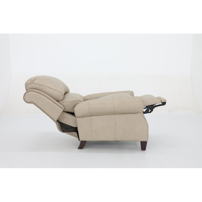 Asmahan 37.4" Wide Genuine Leather Manual Club Recliner, Beige