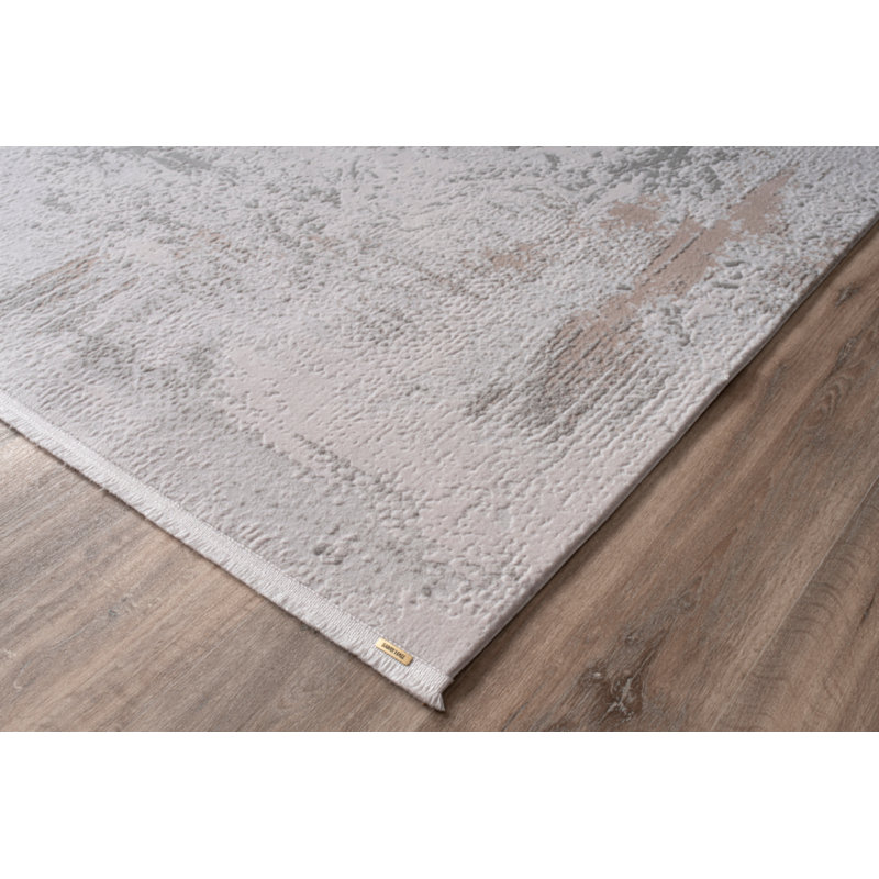 Zone de fil en polyester tissé à la machine abstrait abstrait gris Airial, Tapis de couloir 4 pi x 9 pi