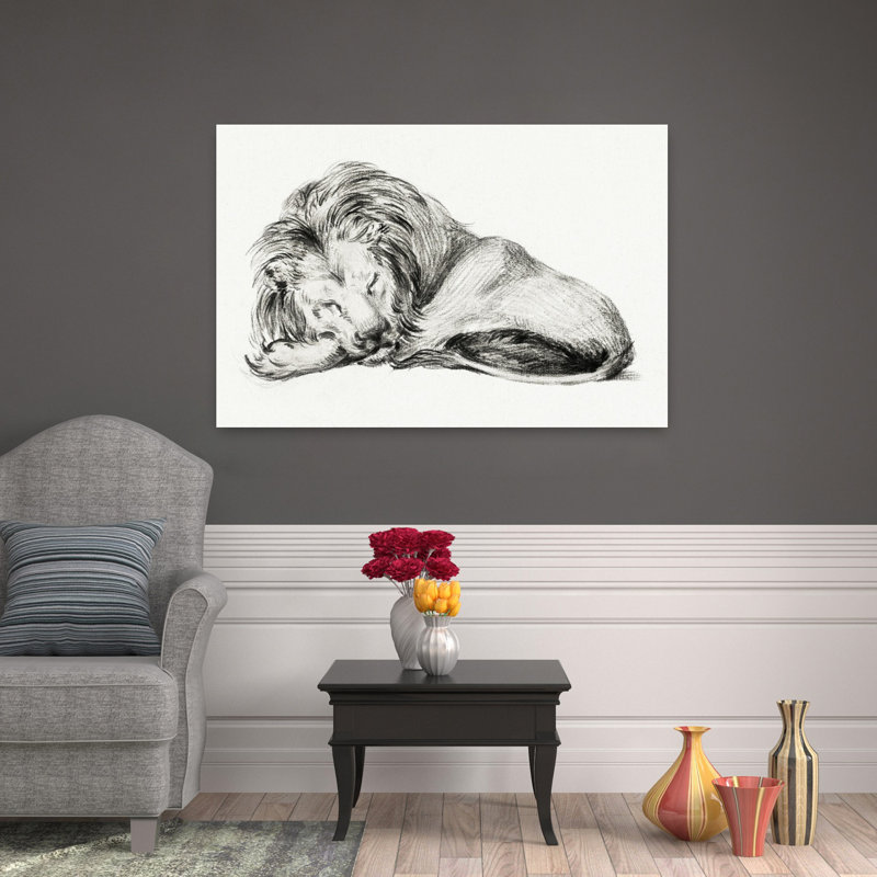 Lion couché, rétro, rétro, art mural, H 48 po x l 32 po