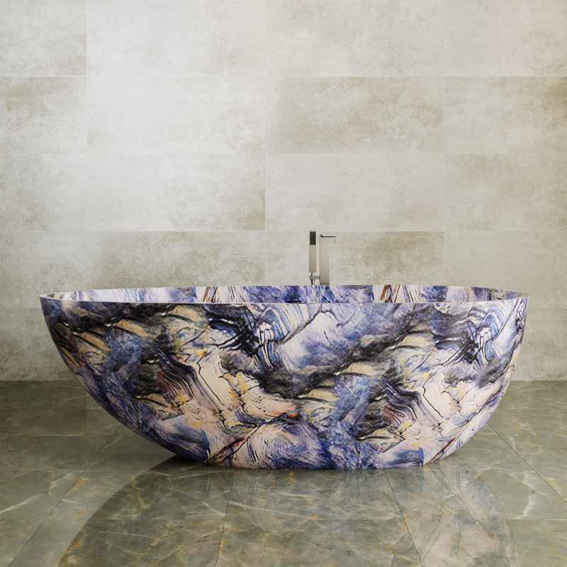 Barre Casainc Marble Pattern Freestanding Soaking Solid Surface Resin Stone Bathtub
