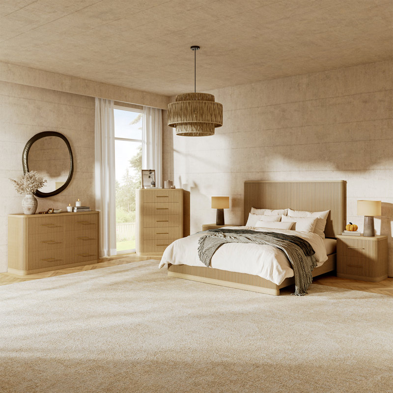 Ensemble de chambre à coucher 5 pièces Graciana, Naturel, King