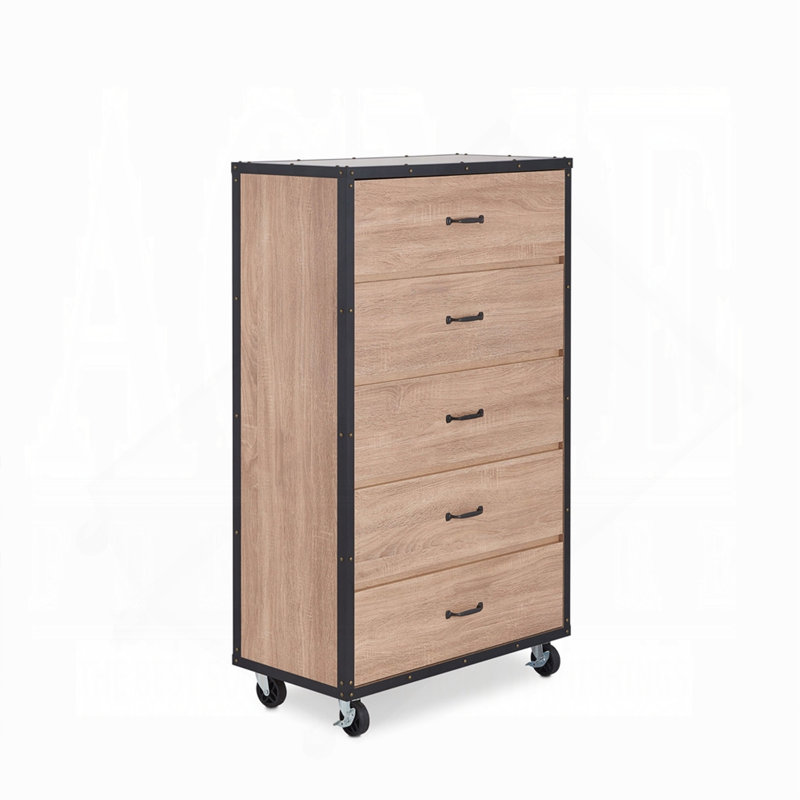 Commode 5 tiroirs en chêne clair patiné