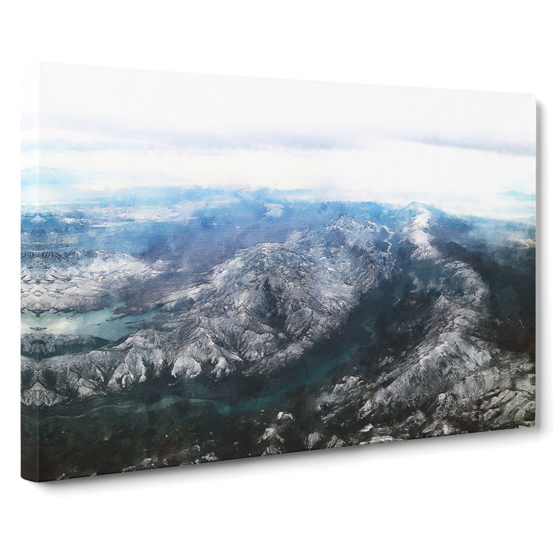 CAN1913CAN Tajikistan Mountain Range Painting - Wrapped Canvas Print, 35cm H x 76cm W x 3cm D