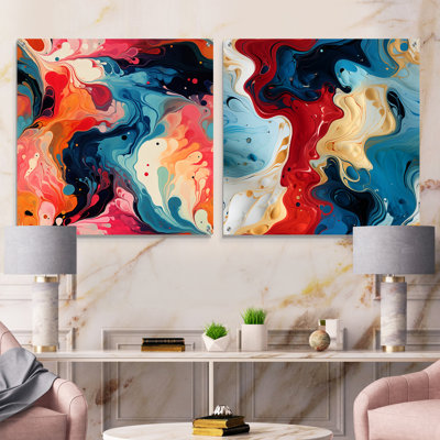 Colorful Artistic Expression Marble Swirls I - Abstract Marble Acrylic Wall Art Glass Set Of 2