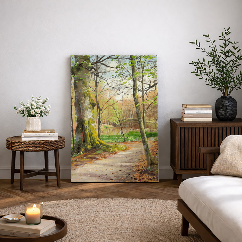 "Sunlit Forest Path" par Lake, art, paysage de forêt sereine, impression sur toile encadrée, H 36 po x l 24 po x P 1,5 po