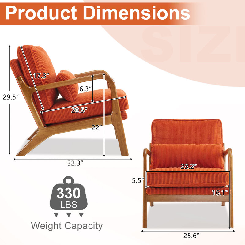 Fauteuil Mid-Century en bois massif Chai, Orange
