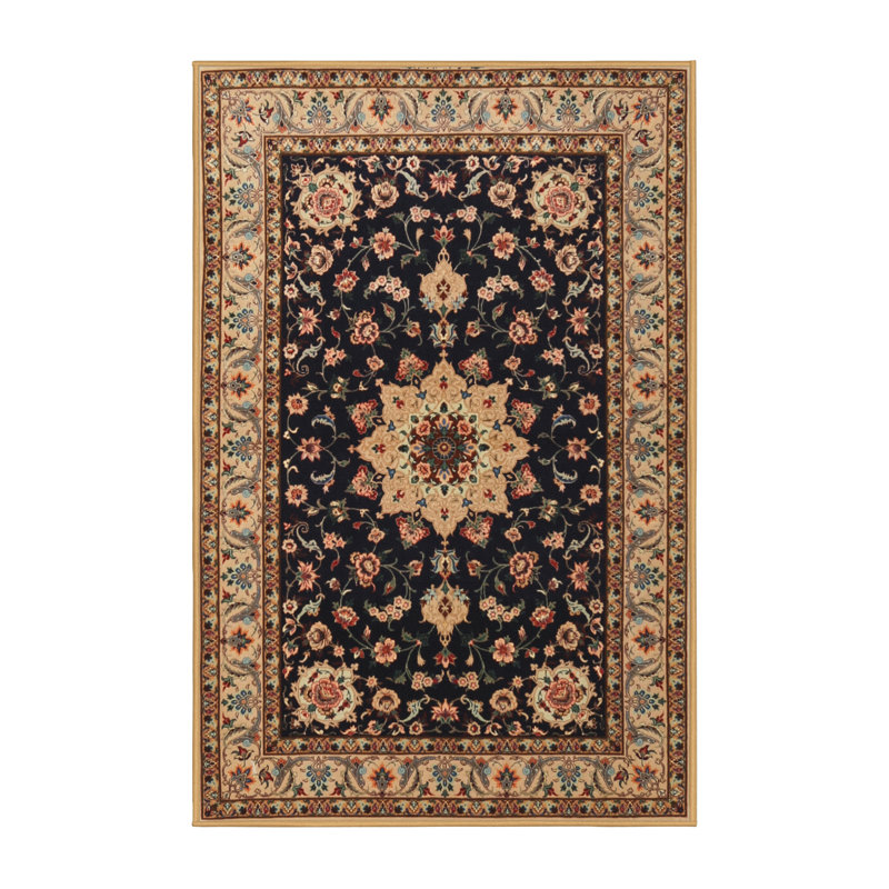 Tapis traditionnel noir / ivoire Cotillard, Rectangle 4 pi x 6 pi