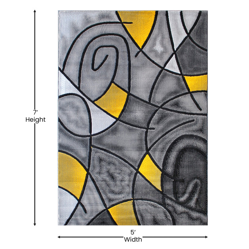 Sioar Yellow and Gray Modern Abstract Pattern Area Rug, Rectangle 5' x 7'