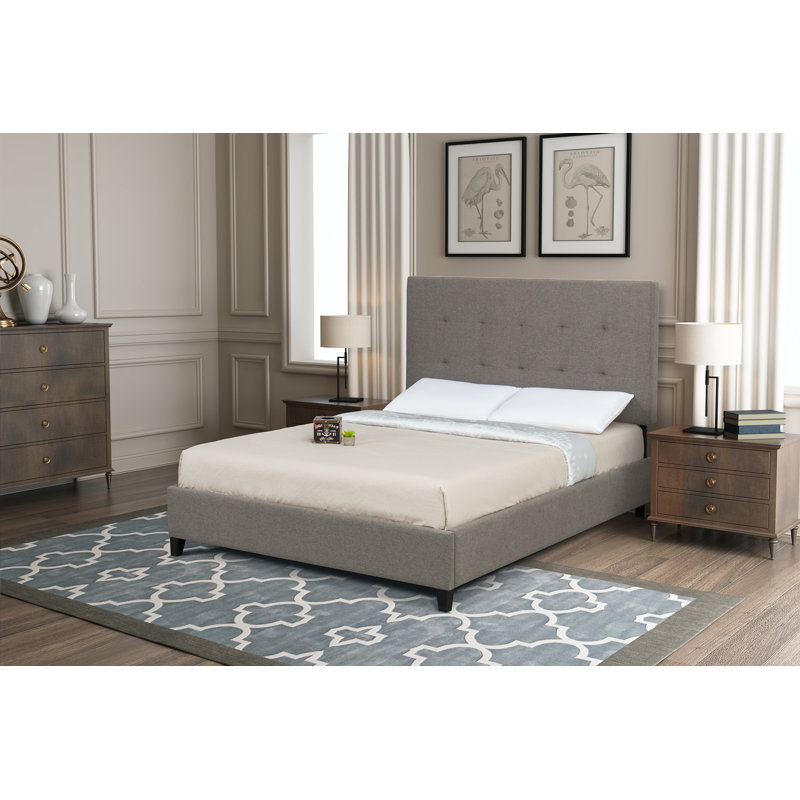 Westrick Upholstered Bed Frame With Black Finish Wood Legs, Adjustable, Tufted Headboard, Elegant, Queen