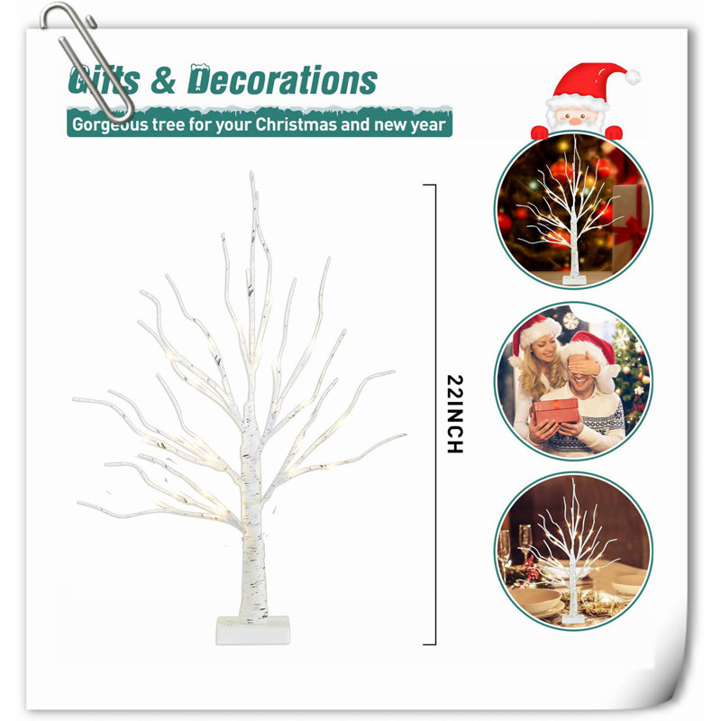 22" Birch Tree With LED Lights, Warm White Artificial Tree Lamp, Fairy Light Spirit Tree For Xmas Home Indoor Tabletop Centerpiece Decorations, Battery Powered, 6H/18H Timer