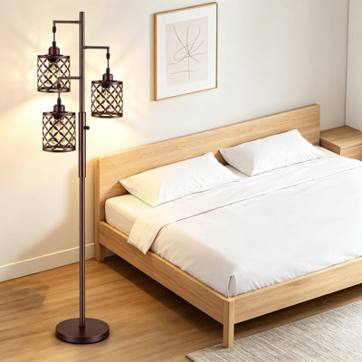 Lampe sur pied de 72 pouces de hauteur à intensité variable, lampe sur pied de style campagnard avec 3 élégantes cages en métal, lampe sur pied industrielle pour salon, chambre à coucher, bureau, gradation continue, 3 ampoules DEL de 800LM incluses