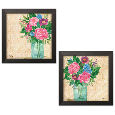 «Watercolor-Style Floral Décor Mason Jar Flower Bouquet» par Paul Brent - ensemble de 2 impressions d'art graphique