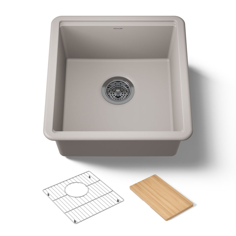 Billings Undermount Bar Sink With Accessories, White/Black
