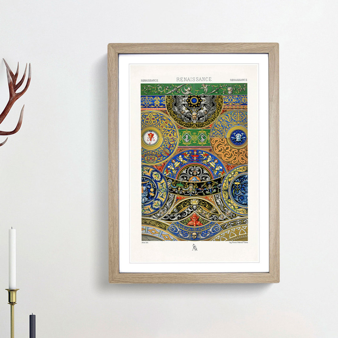 Renaissance Themed Pattern by Albert Racinet - Framed Print