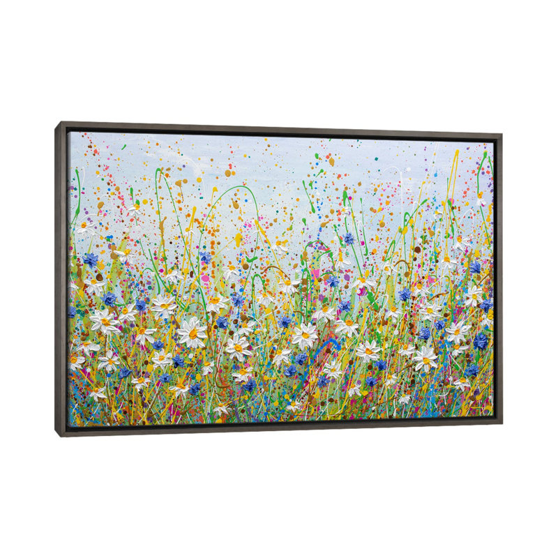 Marguerites et bleuets - reproduction d'art murale - toile encadrée, H 18 po x l 26 po, Gris