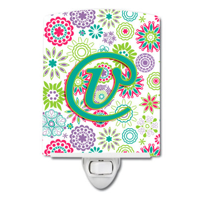 Éclairage de nuit en céramique fleurs initial