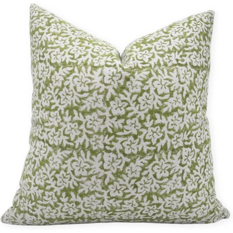 Linen Pillow Cover, 14" x 14", Square, Green/White Floral 1