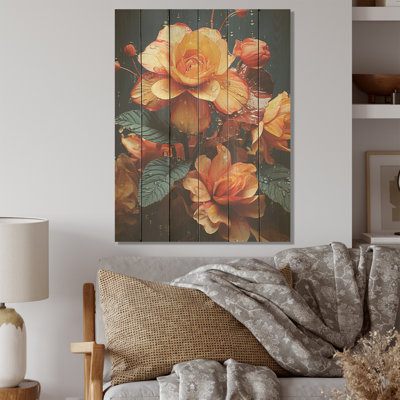 Fleurs tropicales à feuillage mixte - Plantes, art sur bois de pin naturel