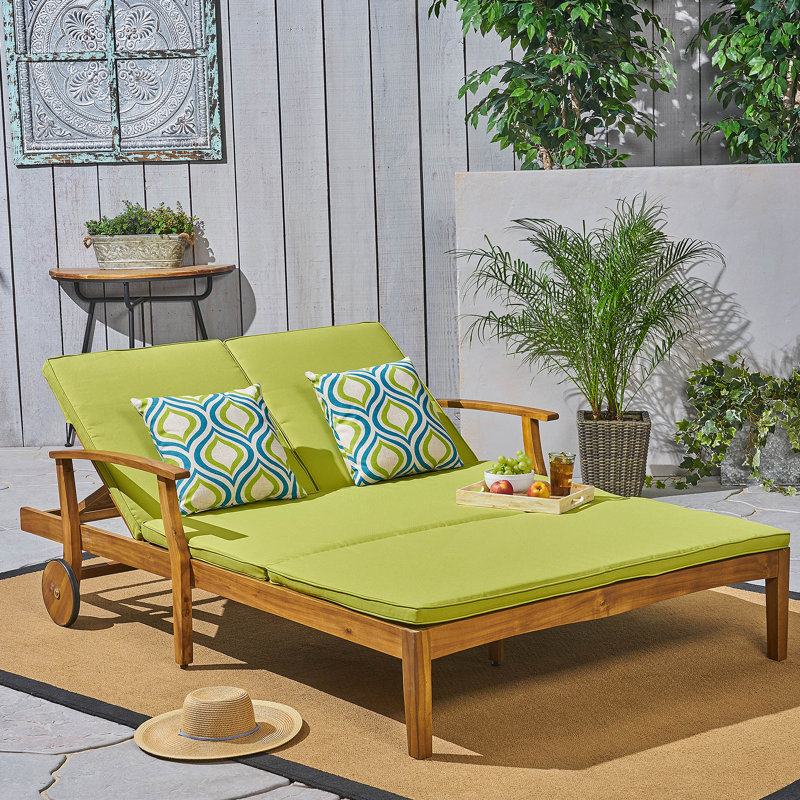 Patio Double Chaise Lounge With Cushion, Green