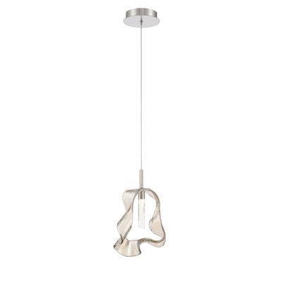 Pendant, 13", Polished Nickel, Amber Glass