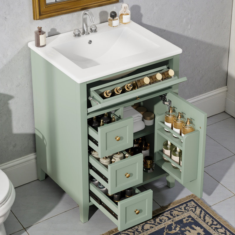 Ensemble de meuble-lavabo simple 24 po 24 po, Vert, Doré