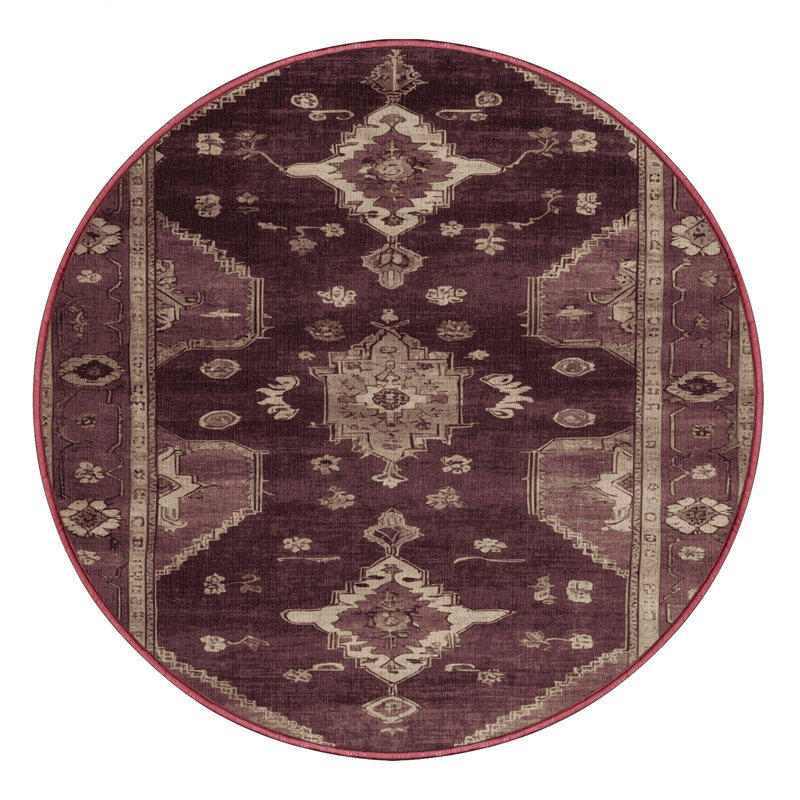 Machine Washable Overdyed Brown Area Rug, Round 4'